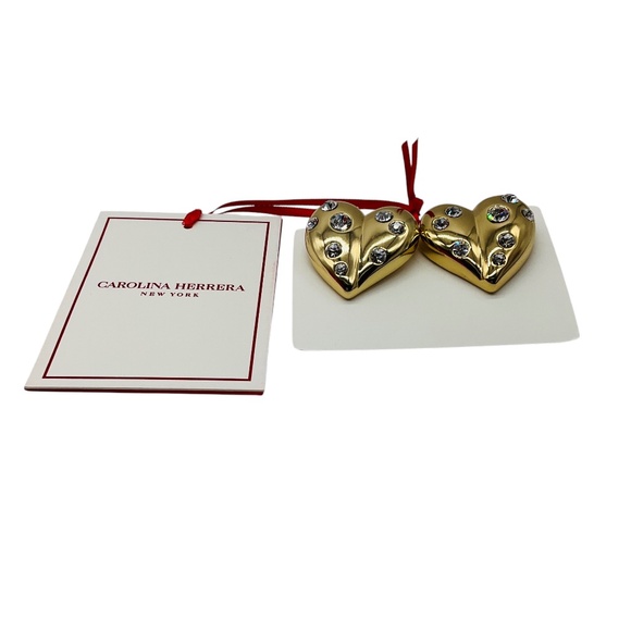 CAROLINA HERRERA GOLD MOLDED HEART STUD EMBELLISHED CLIP ON EARRINGS